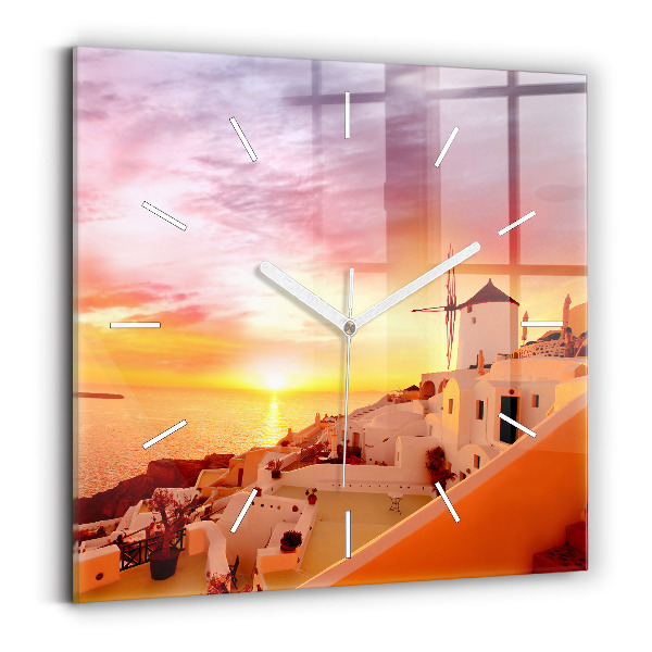Wanduhr quadratisch mit motiv Alte Windmühle in Santorini