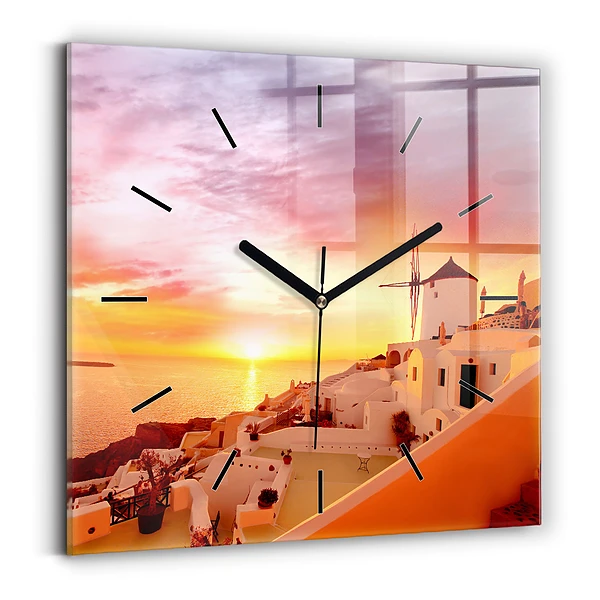 Wanduhr quadratisch mit motiv Alte Windmühle in Santorini