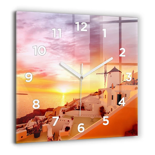 Wanduhr quadratisch mit motiv Alte Windmühle in Santorini