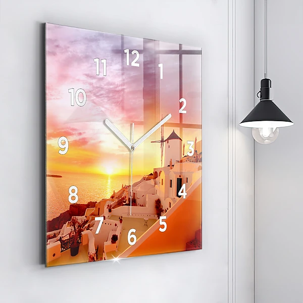 Wanduhr quadratisch mit motiv Alte Windmühle in Santorini
