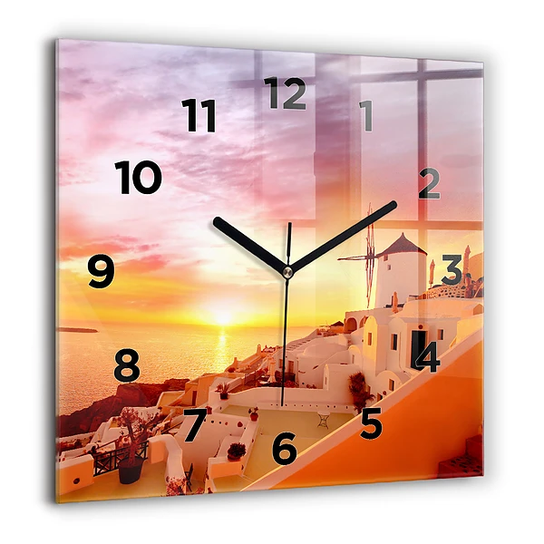 Wanduhr quadratisch mit motiv Alte Windmühle in Santorini
