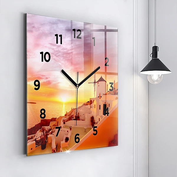 Wanduhr quadratisch mit motiv Alte Windmühle in Santorini