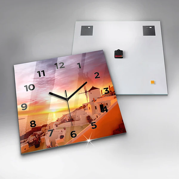 Wanduhr quadratisch mit motiv Alte Windmühle in Santorini