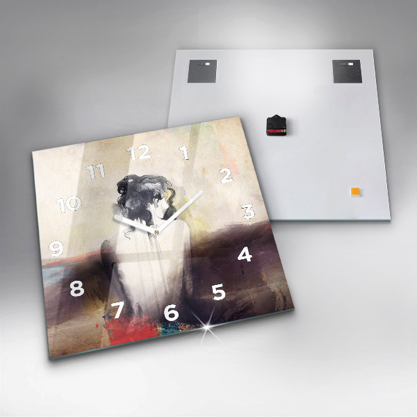 Wanduhr quadratisch Abstraktes Porträt einer Frau