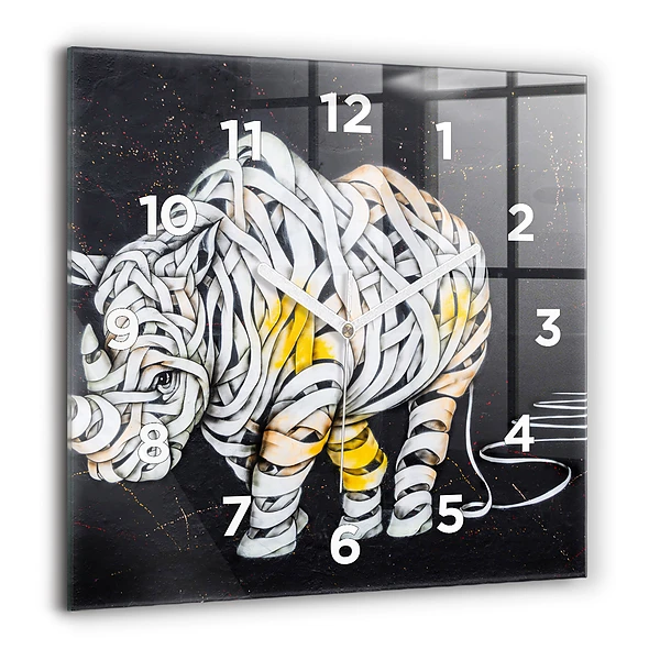 Wanduhr modern quadratisch Abstraktes Rhinozeros