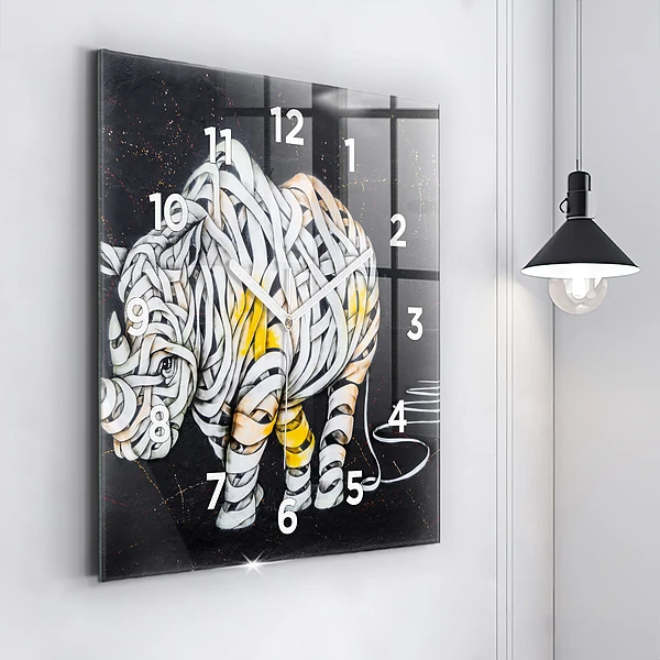 Wanduhr modern quadratisch Abstraktes Rhinozeros