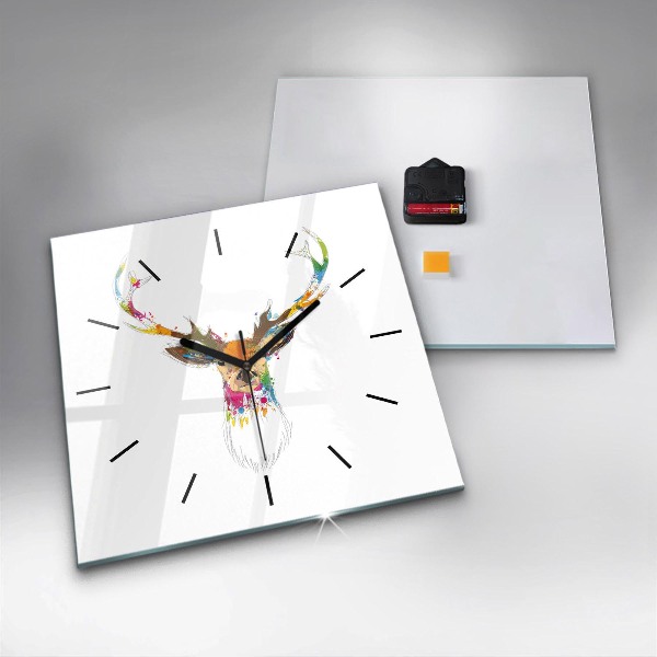 Wanduhr quadratisch Kopf eines farbigen Hirsches