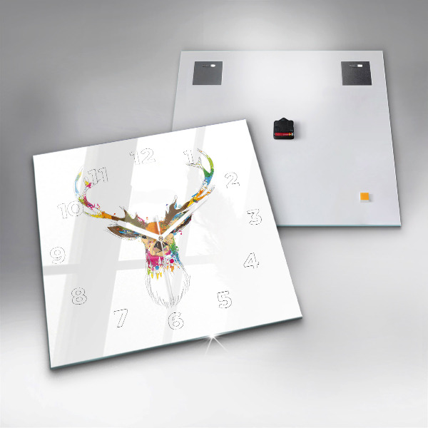 Wanduhr quadratisch Kopf eines farbigen Hirsches