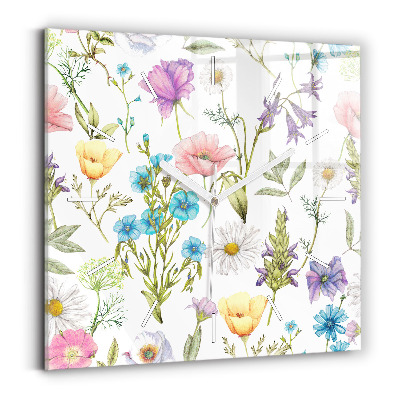 Wanduhr quadratisch mit motiv Komposition von Blumen