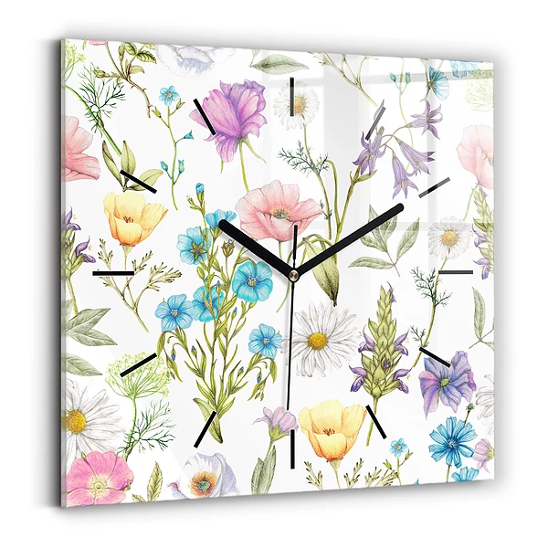 Wanduhr quadratisch mit motiv Komposition von Blumen