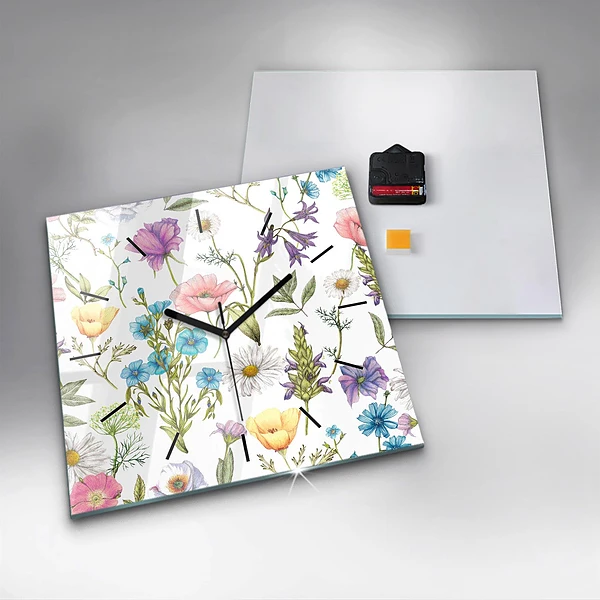 Wanduhr quadratisch mit motiv Komposition von Blumen