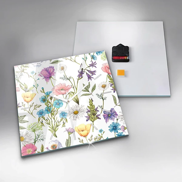 Wanduhr quadratisch mit motiv Komposition von Blumen