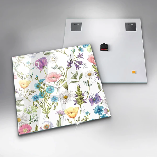 Wanduhr quadratisch mit motiv Komposition von Blumen