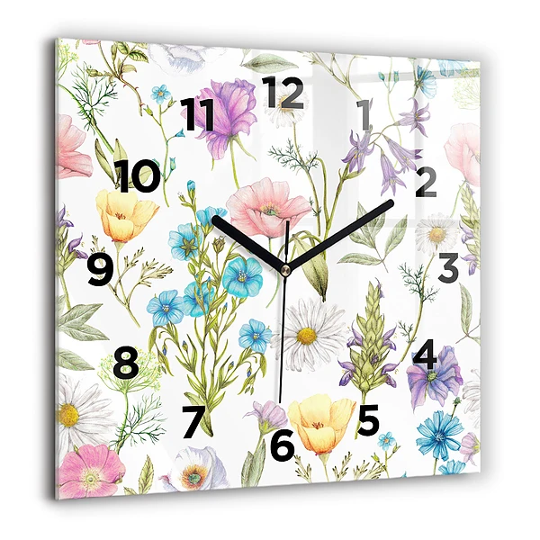 Wanduhr quadratisch mit motiv Komposition von Blumen