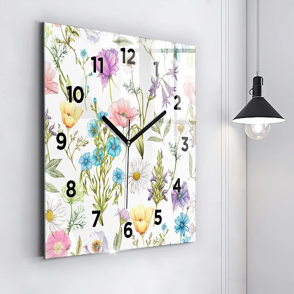 Wanduhr quadratisch mit motiv Komposition von Blumen