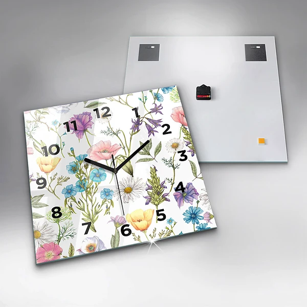 Wanduhr quadratisch mit motiv Komposition von Blumen