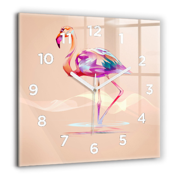 Wanduhr modern quadratisch Illustration eines Flamingos