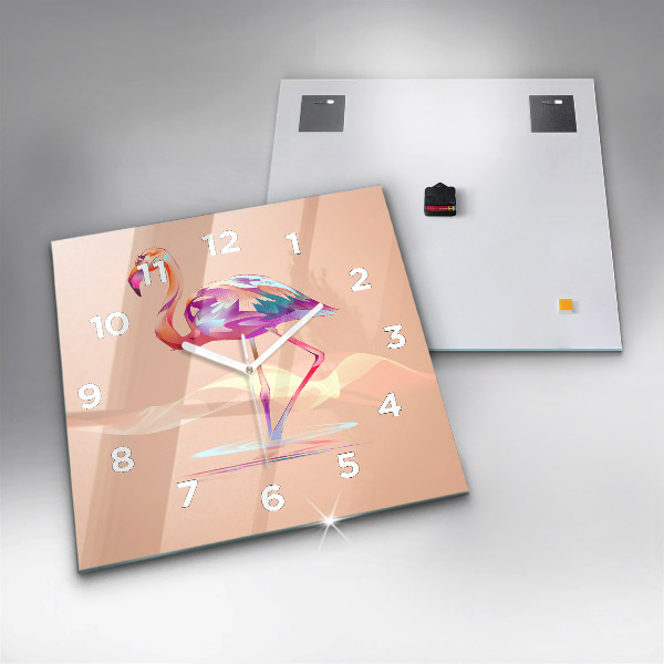 Wanduhr modern quadratisch Illustration eines Flamingos