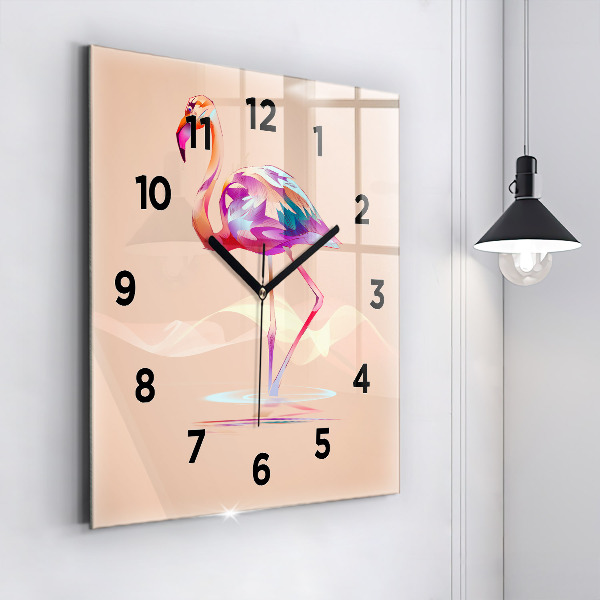 Wanduhr modern quadratisch Illustration eines Flamingos