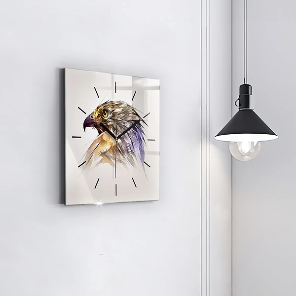 Wanduhr modern quadratisch Raubvogel