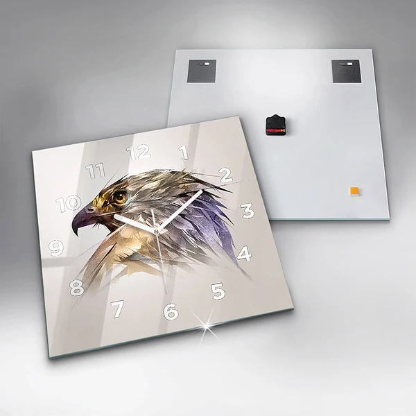 Wanduhr modern quadratisch Raubvogel