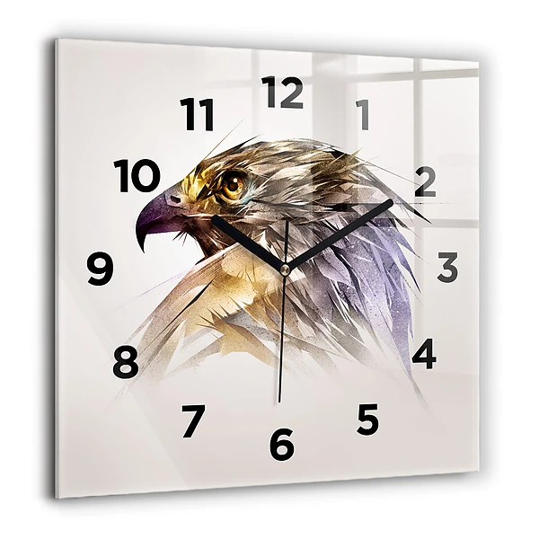 Wanduhr modern quadratisch Raubvogel