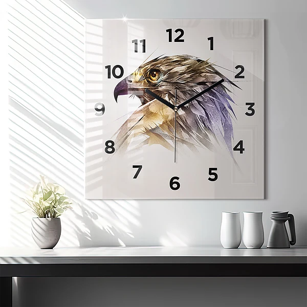Wanduhr modern quadratisch Raubvogel