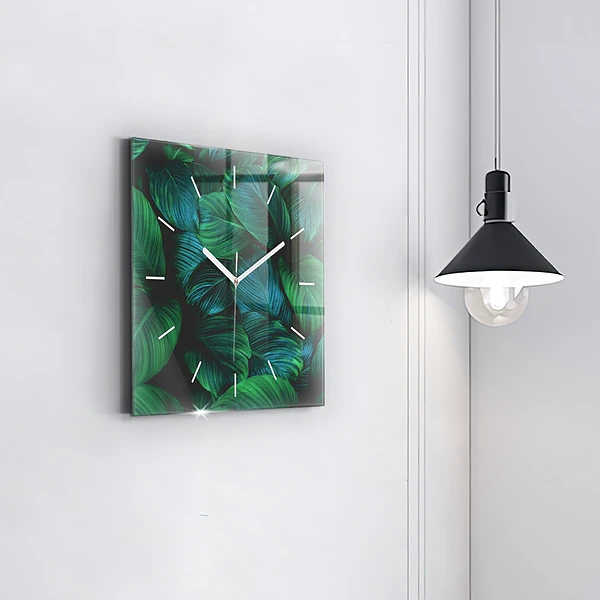 Wanduhr modern quadratisch Blätter der Natur