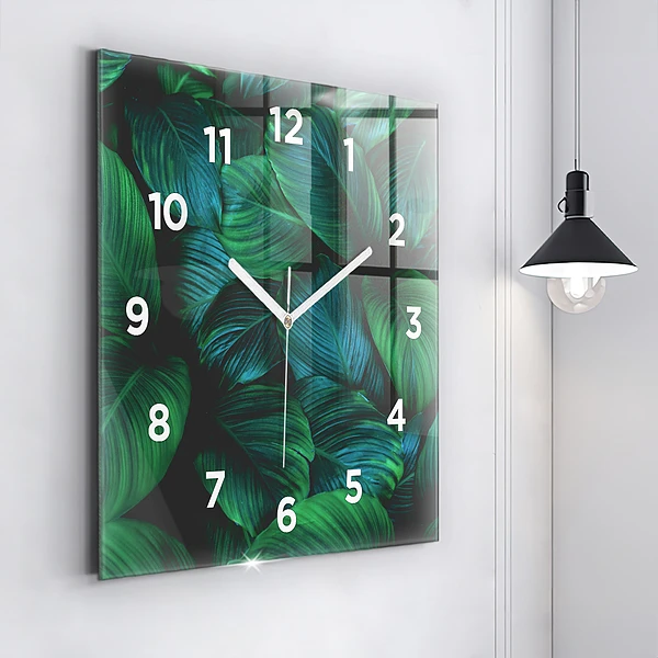 Wanduhr modern quadratisch Blätter der Natur