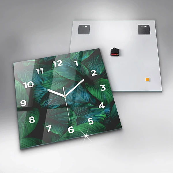 Wanduhr modern quadratisch Blätter der Natur
