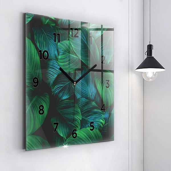 Wanduhr modern quadratisch Blätter der Natur