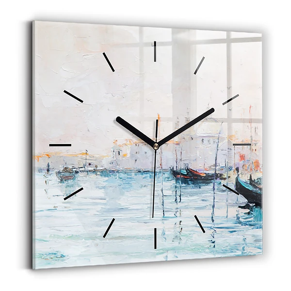Wanduhr modern quadratisch Ölgemälde Jacht Meer