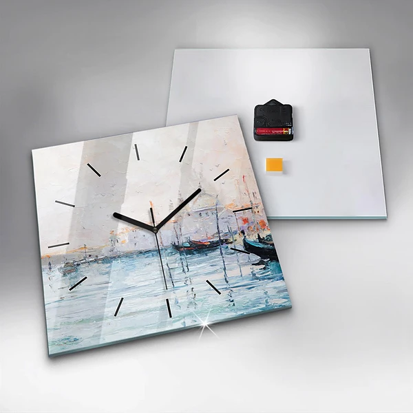 Wanduhr modern quadratisch Ölgemälde Jacht Meer