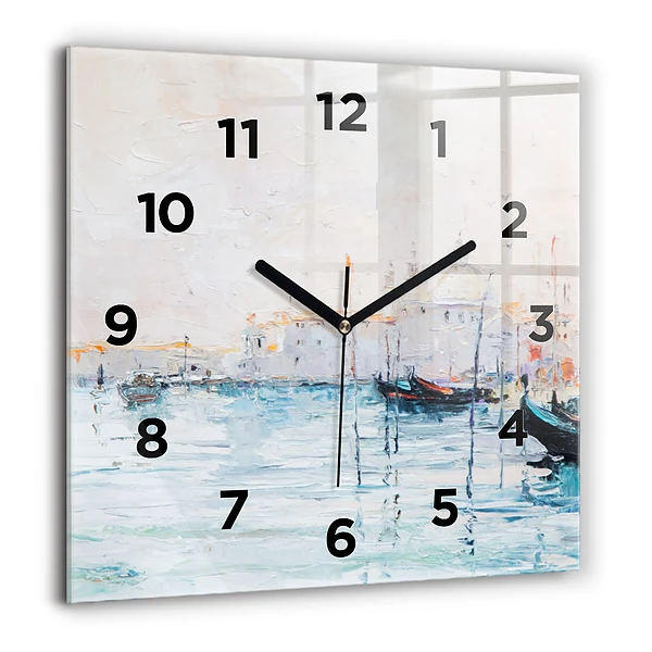 Wanduhr modern quadratisch Ölgemälde Jacht Meer