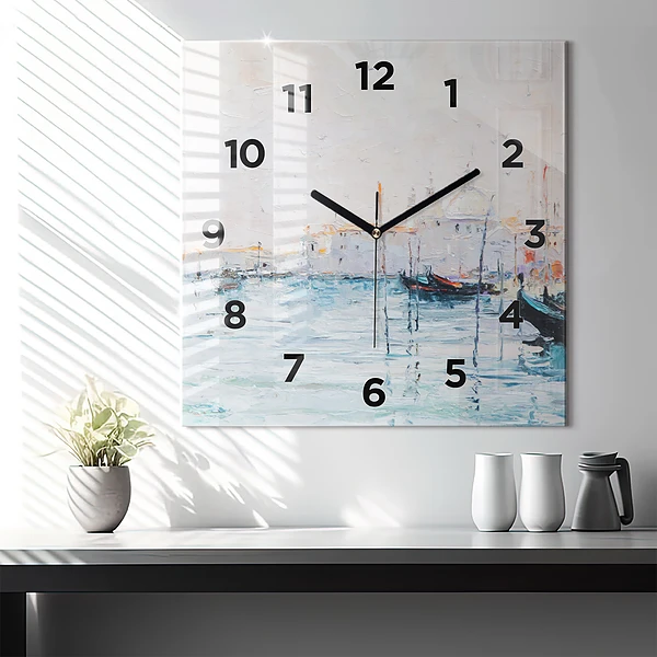 Wanduhr modern quadratisch Ölgemälde Jacht Meer