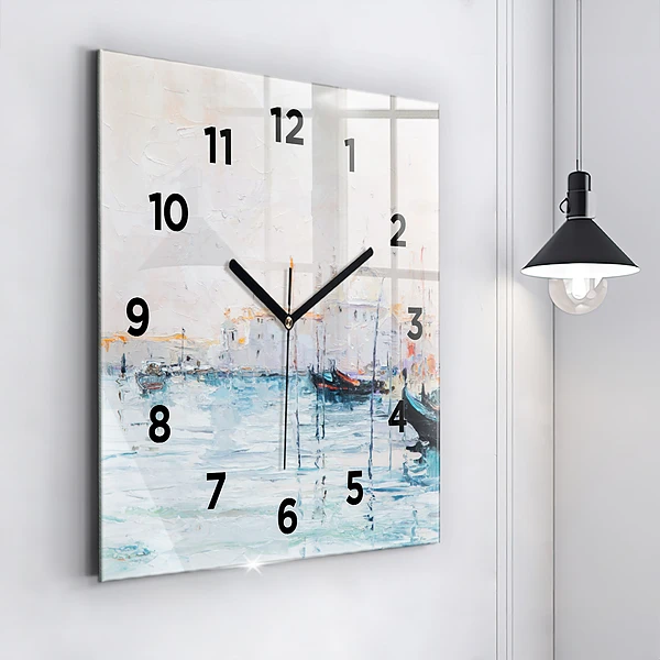 Wanduhr modern quadratisch Ölgemälde Jacht Meer