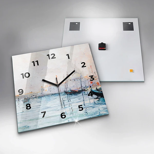 Wanduhr modern quadratisch Ölgemälde Jacht Meer