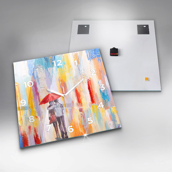 Wanduhr quadratisch mit motiv Pärchen im Regen