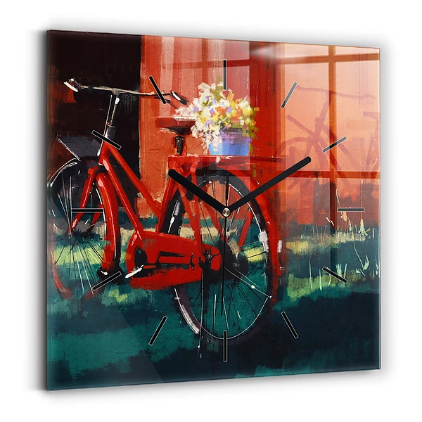 Wanduhr quadratisch Gemaltes Fahrrad