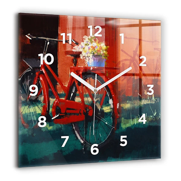 Wanduhr quadratisch Gemaltes Fahrrad