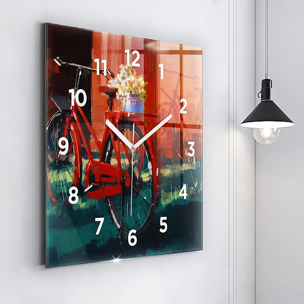 Wanduhr quadratisch Gemaltes Fahrrad