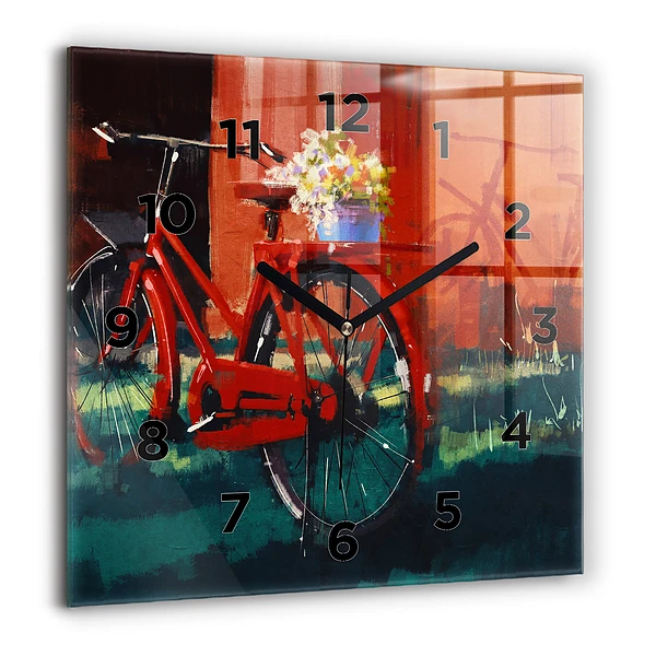 Wanduhr quadratisch Gemaltes Fahrrad