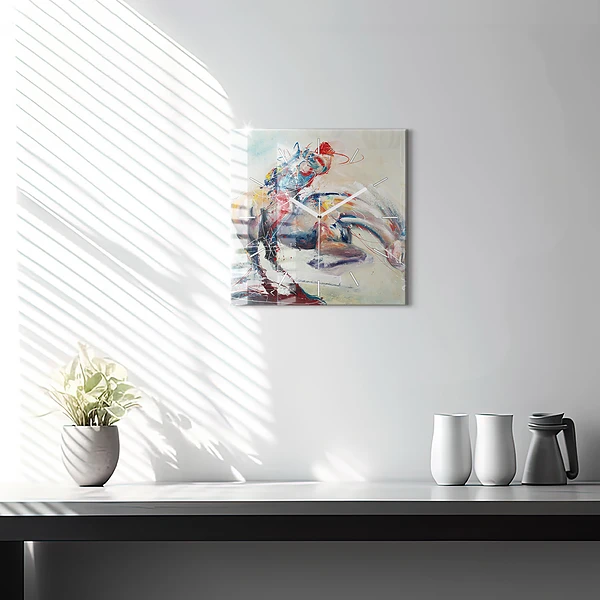 Wanduhr quadratisch mit motiv Illustration Galoppierende Pferde