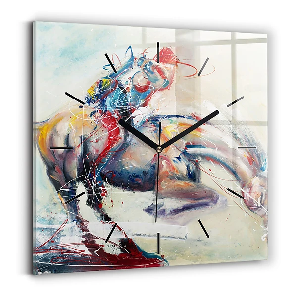 Wanduhr quadratisch mit motiv Illustration Galoppierende Pferde
