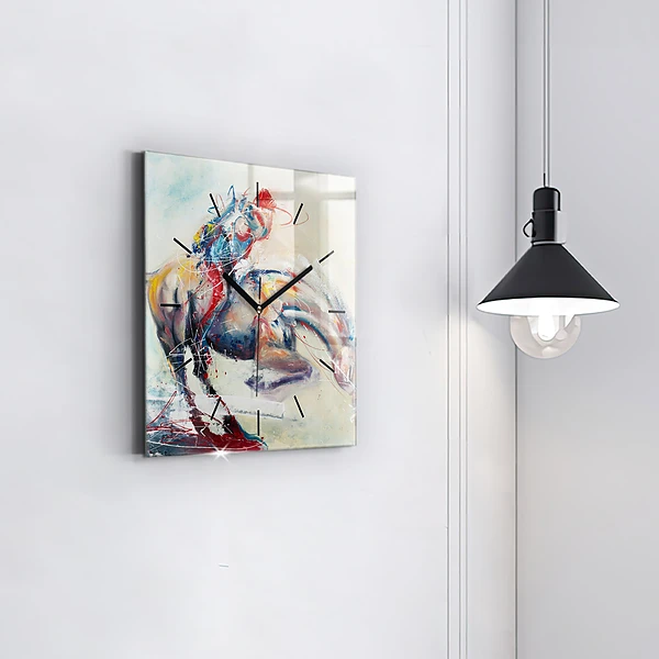Wanduhr quadratisch mit motiv Illustration Galoppierende Pferde