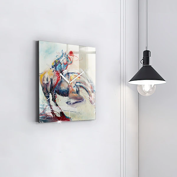 Wanduhr quadratisch mit motiv Illustration Galoppierende Pferde