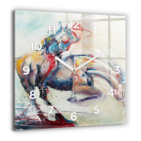 Wanduhr quadratisch mit motiv Illustration Galoppierende Pferde