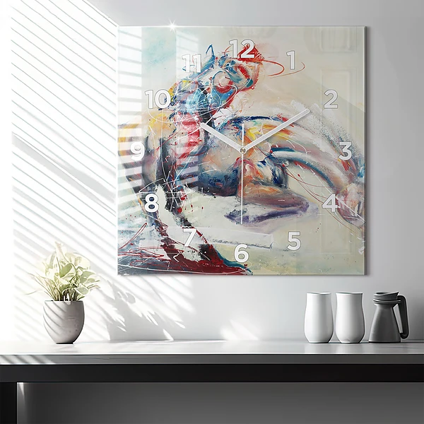 Wanduhr quadratisch mit motiv Illustration Galoppierende Pferde