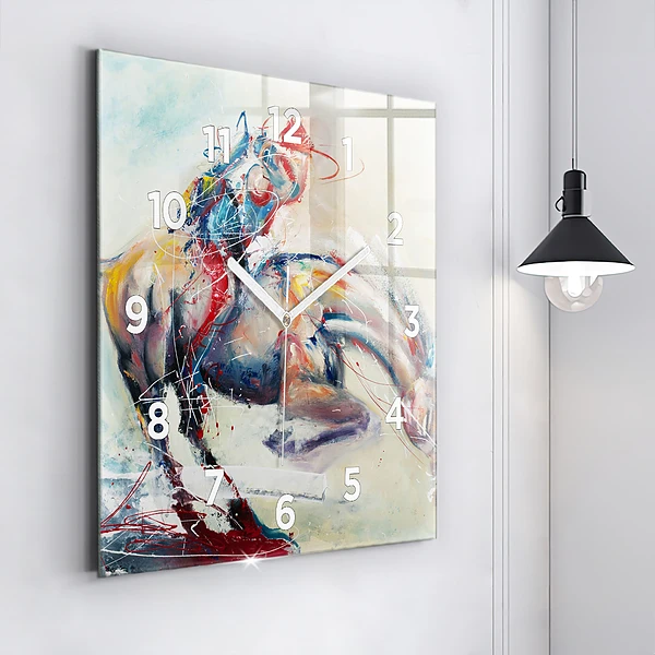 Wanduhr quadratisch mit motiv Illustration Galoppierende Pferde