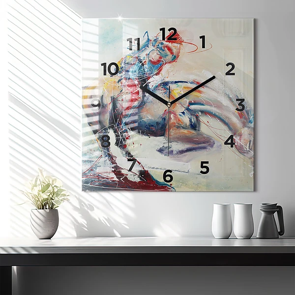 Wanduhr quadratisch mit motiv Illustration Galoppierende Pferde